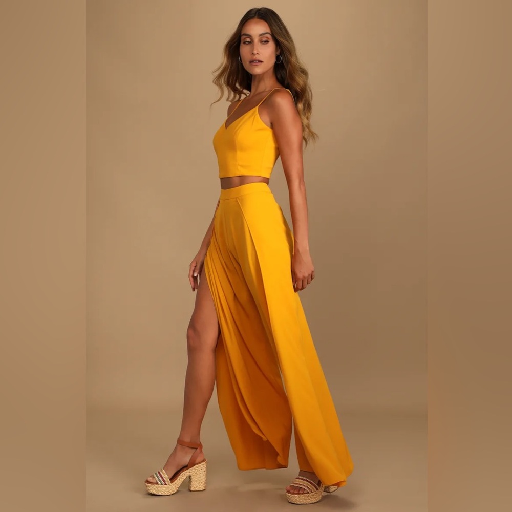 Lulus Out Tonight Mustard Yellow Two-Piece Jumpsuit, New with Tags!